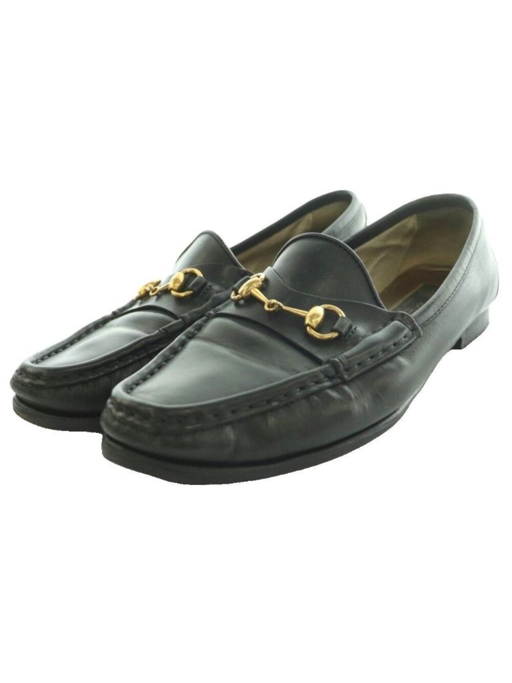 Gucci Horsebit Loafers Leather Ro Heels Round Toe Black SS 35.5